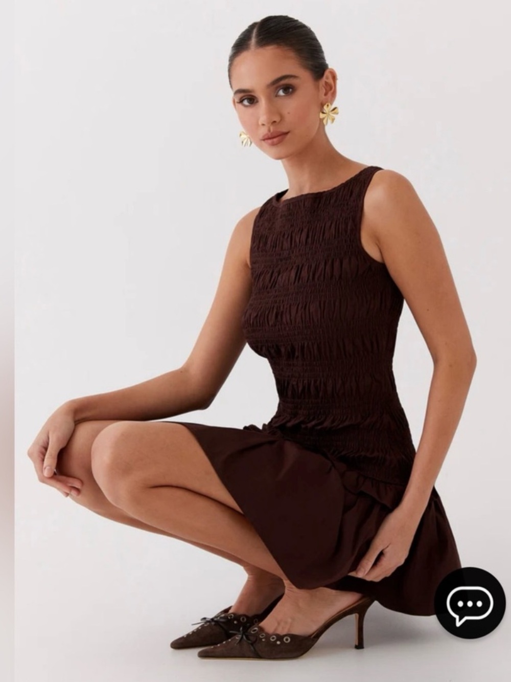 Peppermayo Garden Kisses Shirred Mini Dress in Chocolate - Size 10 - Picture 5 of 15